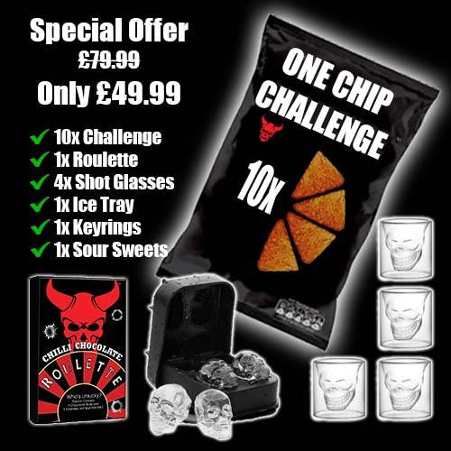Summer Party Pack - One Chip Challenge, Skulls Glasses, Ice Tray, Sour Sweets, Chocolate Roulette - OFFICIAL ONE CHIP CHALLENGE